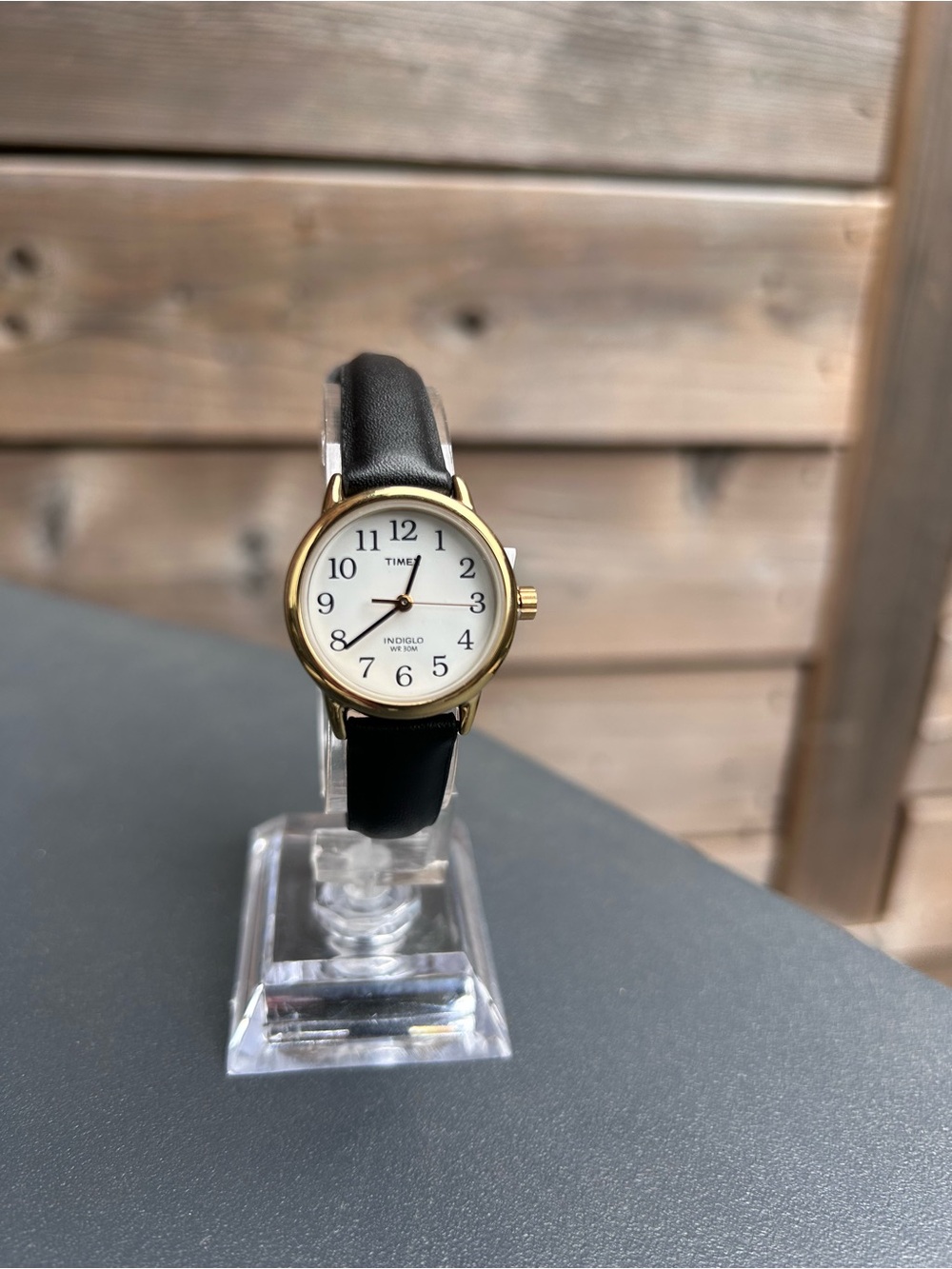 Timex Gold Case Black Leather Strap Classic Analog Watch